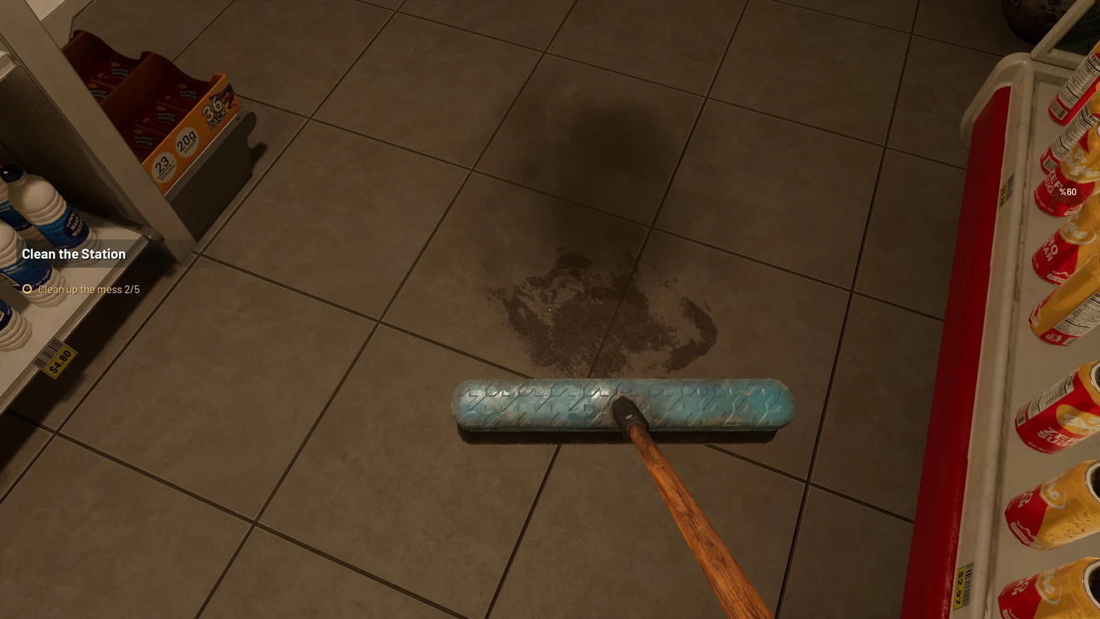 Sweeping a dirty floor in the store