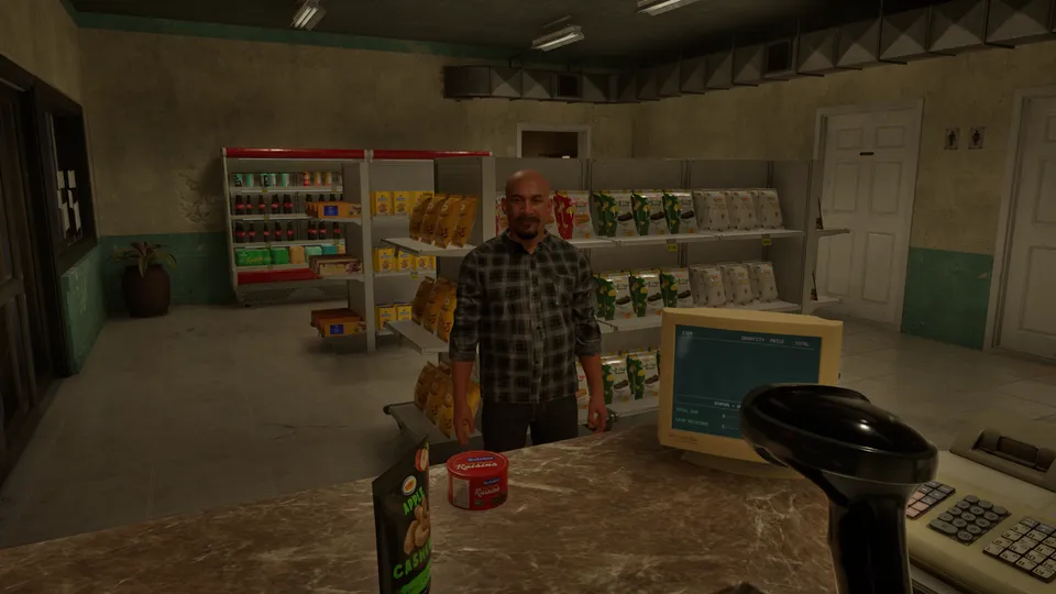 Hank waits at the register inside the store