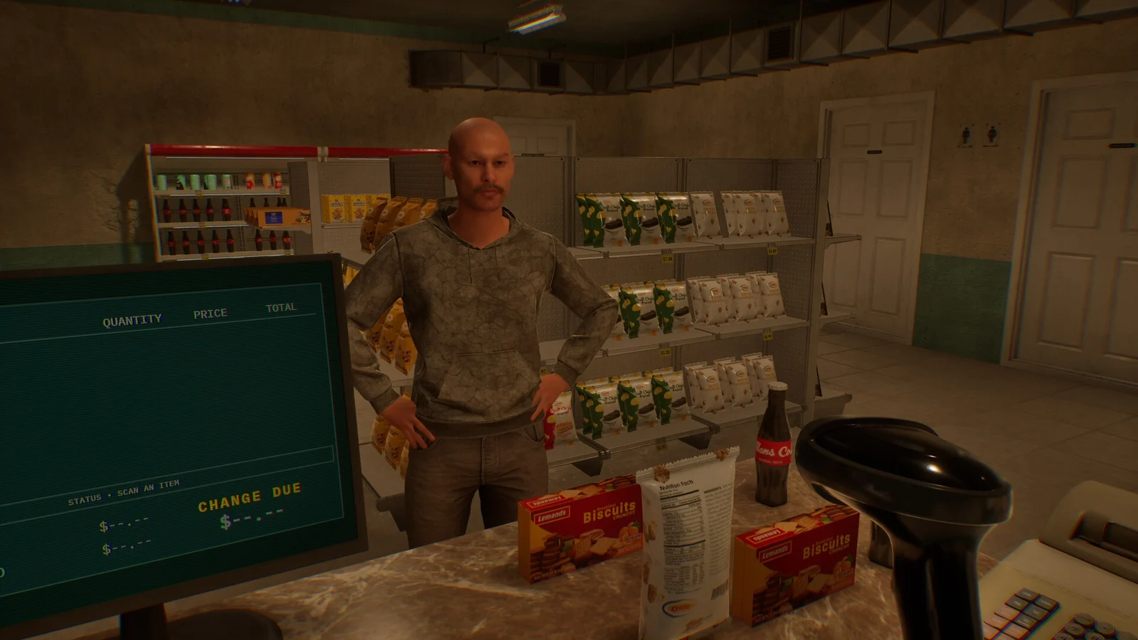 Serving a customer at the station register