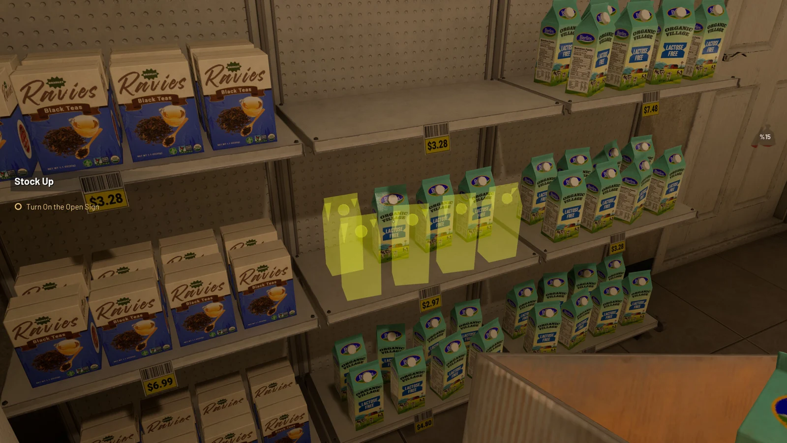 Restocking milk cartons on the store shelves